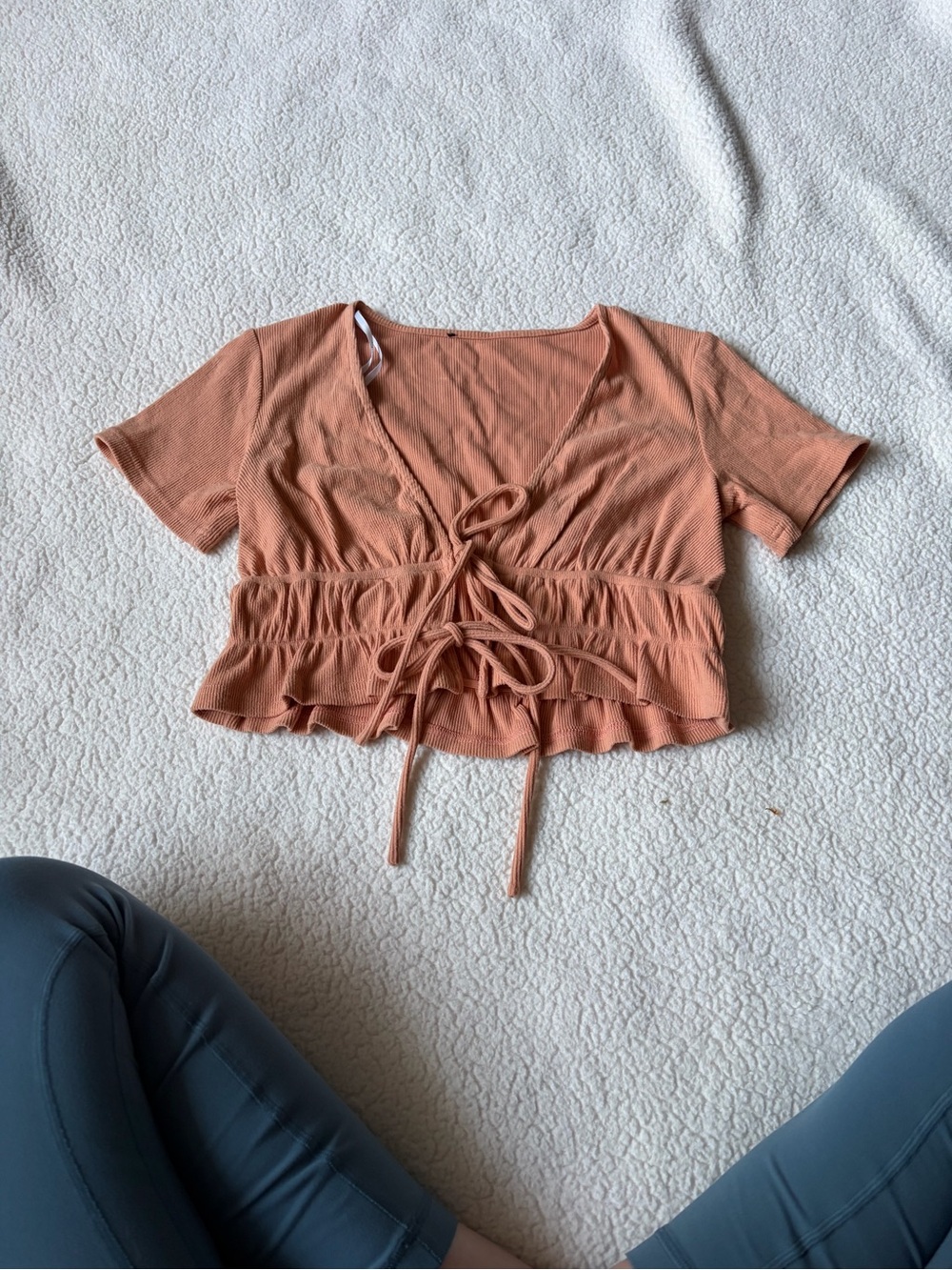 Lulu's Rust Tie-Front Ruffle Crop Top - Picture 1 of 4